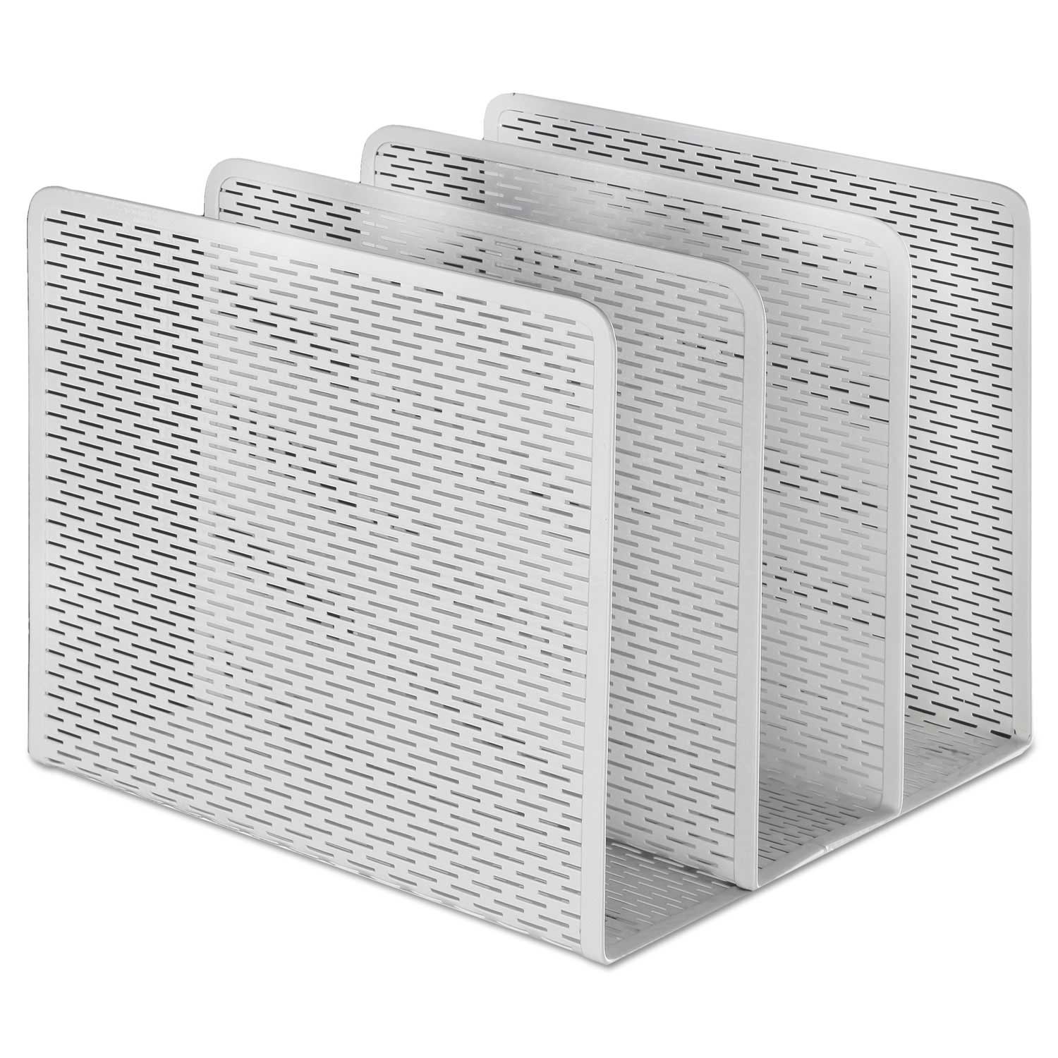 Artistic White Urban Collection Punched Metal Three Sections File Sorter, 8 x 8 x 7.25 inch