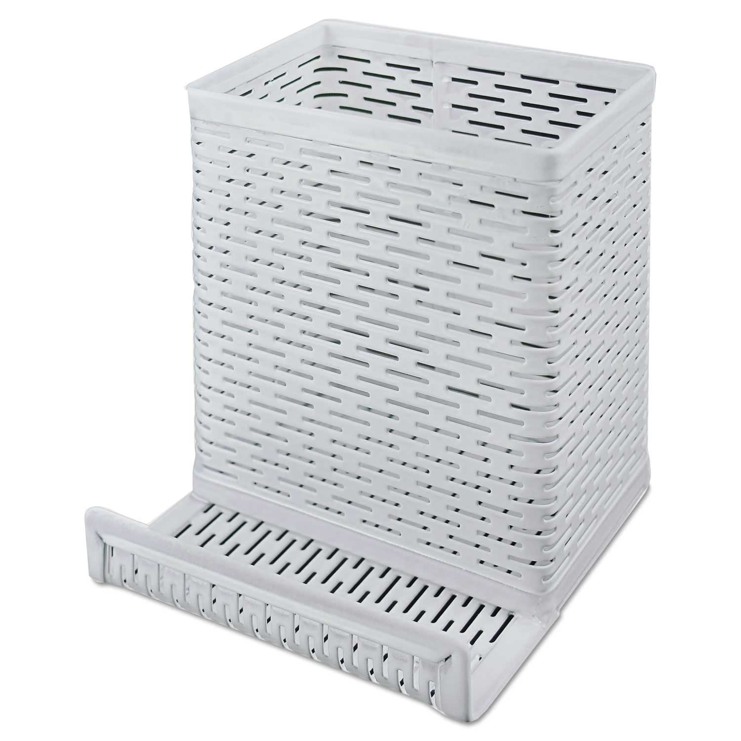 Artistic White Urban Collection Punched Metal Pencil Cup and Cell Phone Stand, 3 1/2 X 3 1/2 inch