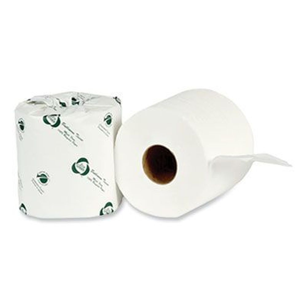 Eco Green Septic Safe White Recycled 2-Ply Standard Toilet Paper, 4 inch Wide - 500 sheets per roll -- 80 rolls per case