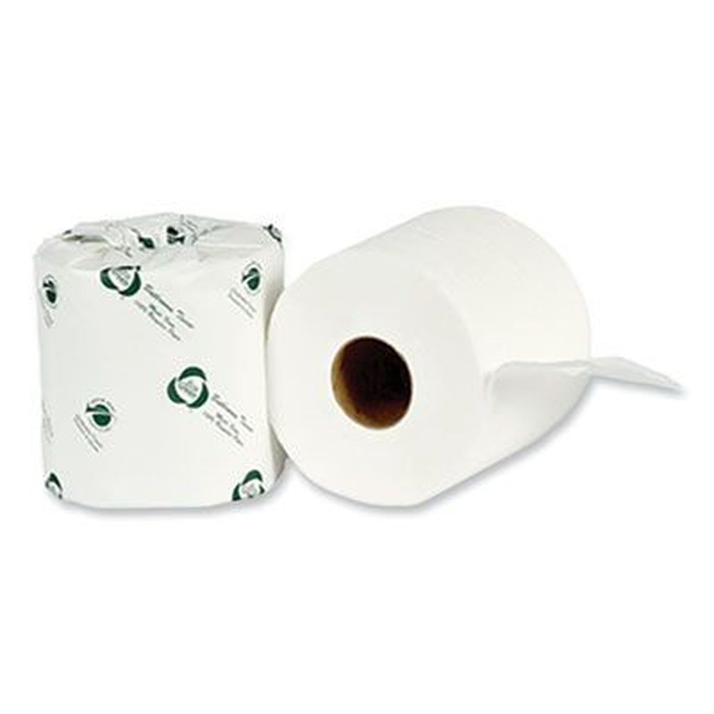 Eco Green Septic Safe White Recycled 2-Ply Standard Toilet Paper, 4.25 inch Wide - 500 sheets per roll -- 80 rolls per case