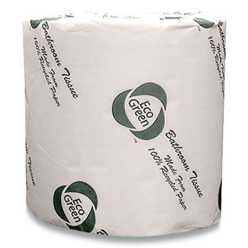 Eco Green Septic Safe White Recycled 2-Ply Standard Toilet Paper - 600 sheets per roll -- 48 rolls per case