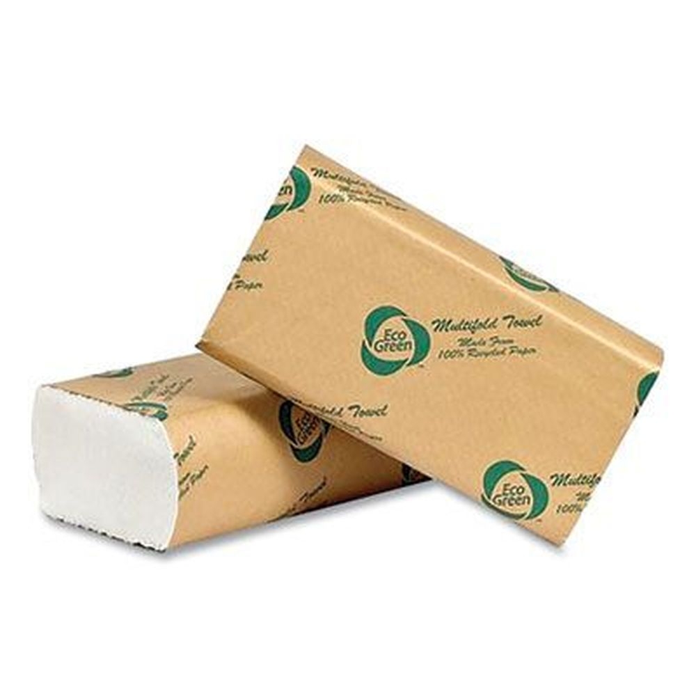 Eco Green White 1-Ply Recycled Multifold Paper Towel, 9.5 X 9.5 inch - 250 per pack -- 16 packs per case