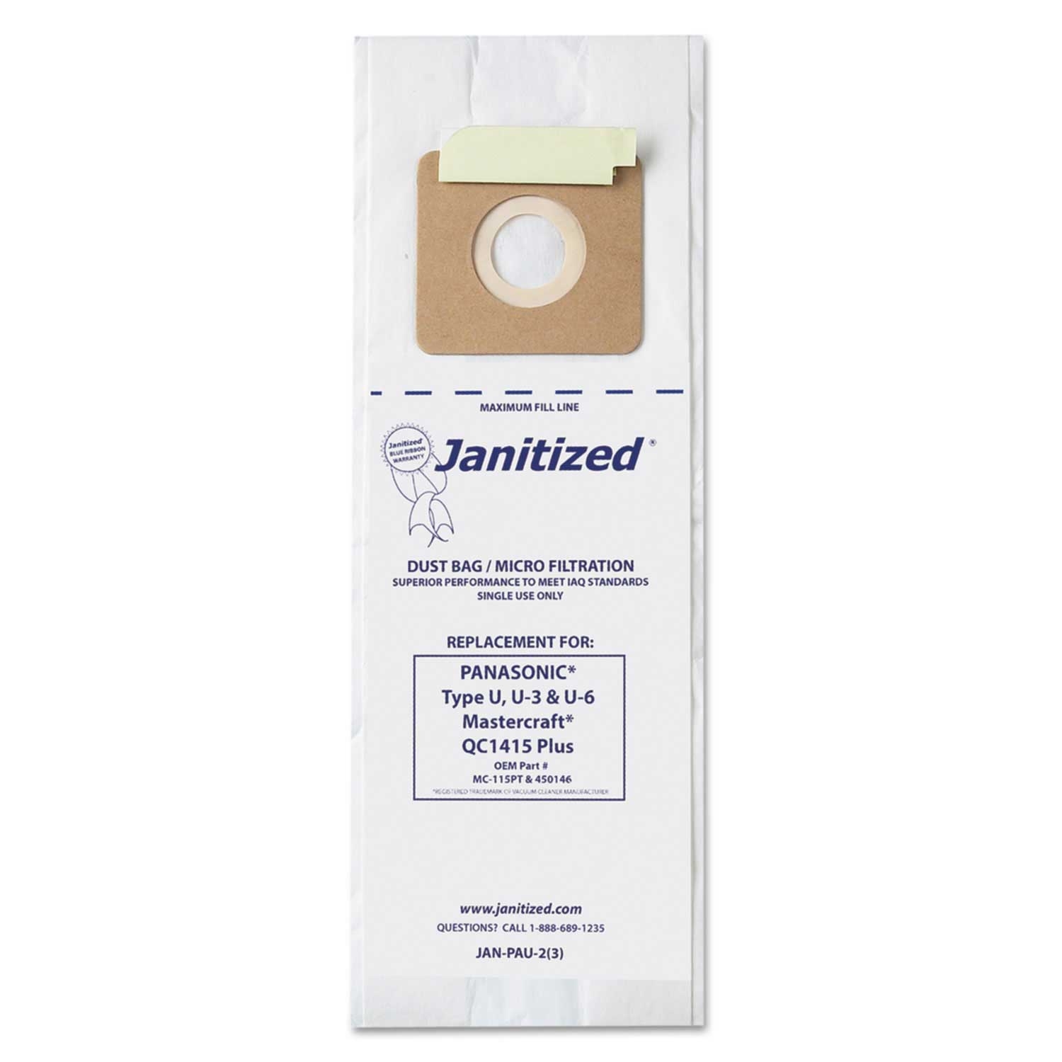 Janitized Vacuum Filter Bag for Panasonic Upright Type U Vacuum Cleaner -- 36 per case
