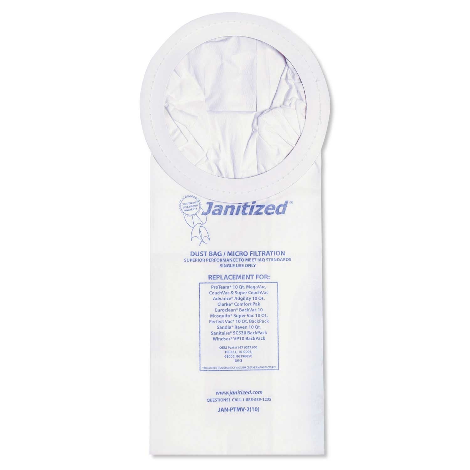 Janitized Vacuum Filter Bag for Proteam 10 Quart Super Coach/Megavac Vacuum Cleaner -- 100 per case