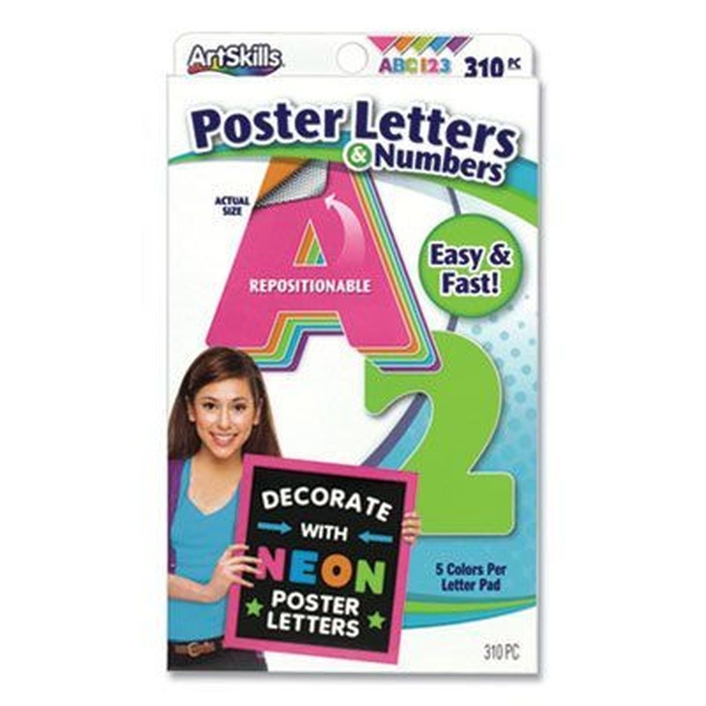 ArtSkills Neon Color Poster Letters and Numbers -- 310 per pack