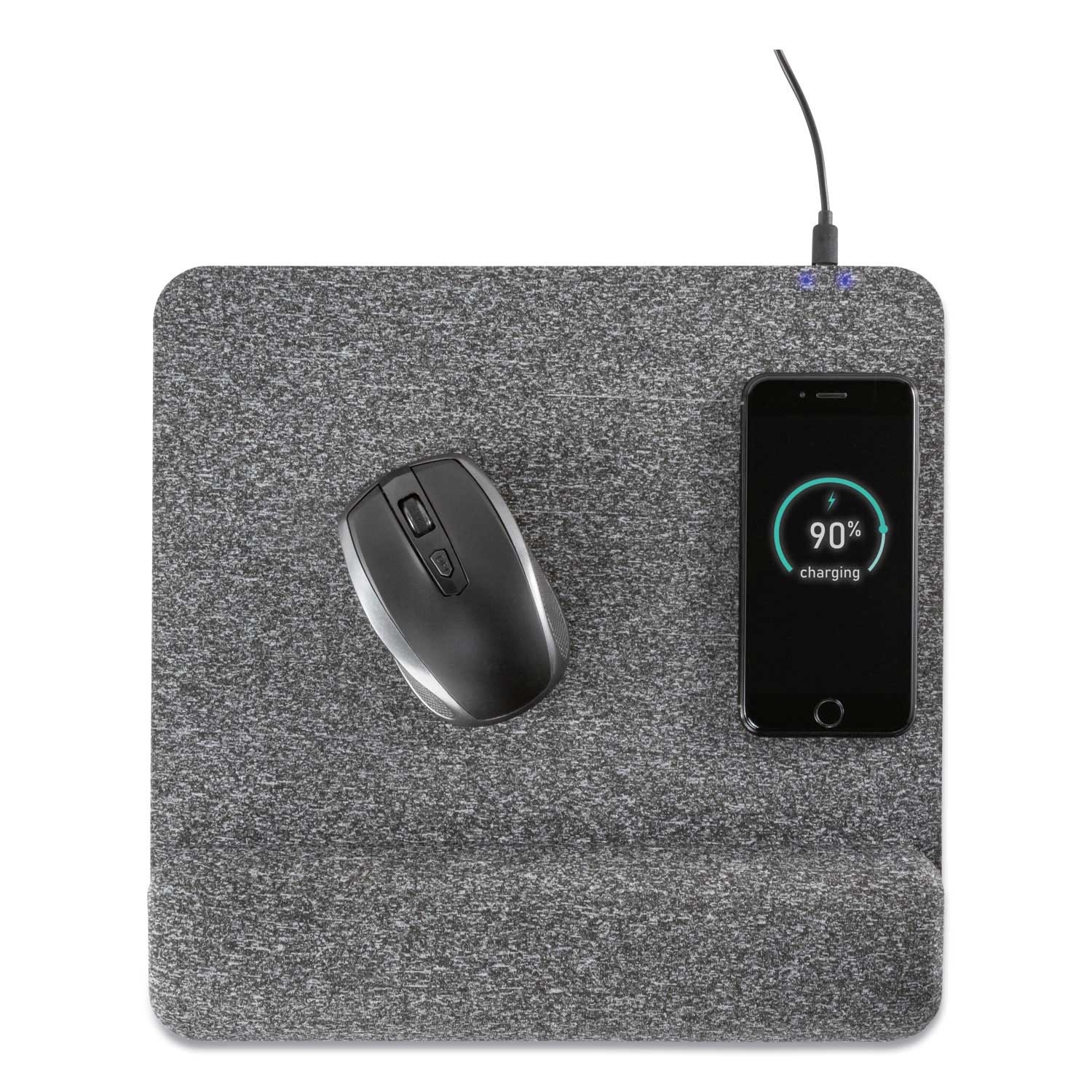Allsop Gray Powertrack Plush Wireless Charging Mouse Pad with Wrist Rest, 11.8 x 11.6 inch