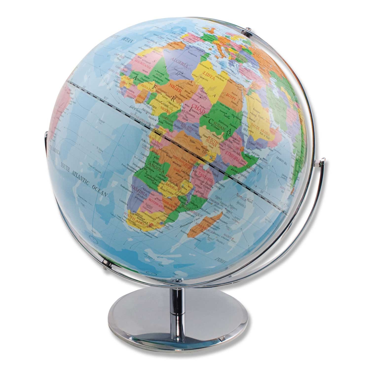 Advantus Full-Meridian World Globe with Blue Oceans and Metal Desktop Base, 12 inch Dia