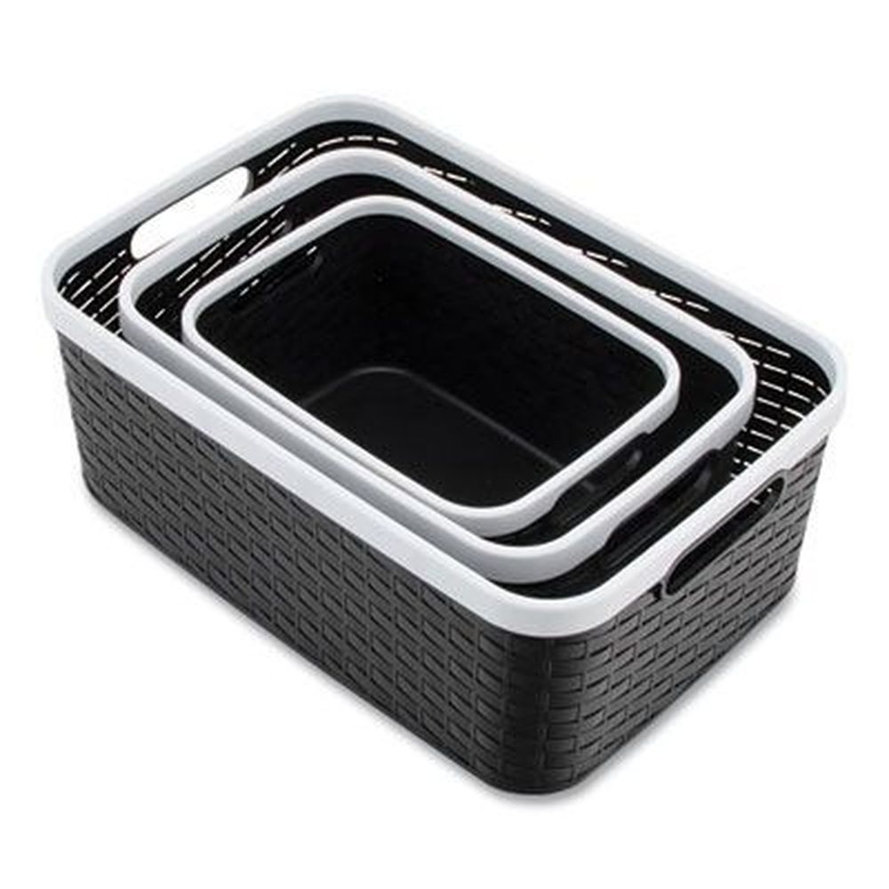 Advantus Black/White Assorted Size Open Lid Storage Bin -- 3 per pack