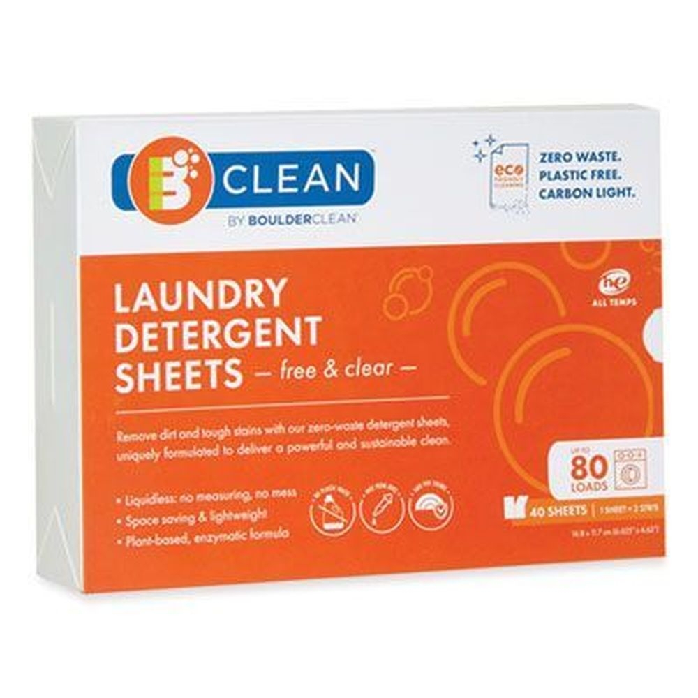 Boulder Clean Free and Clear Laundry Detergent Sheets - 40 per pack -- 12 packs  per case