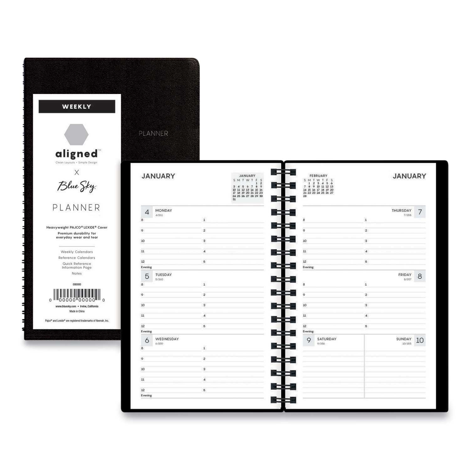 Blue Sky Black Cover Aligned Weekly Contacts Planner, 6 x 3.5 inch