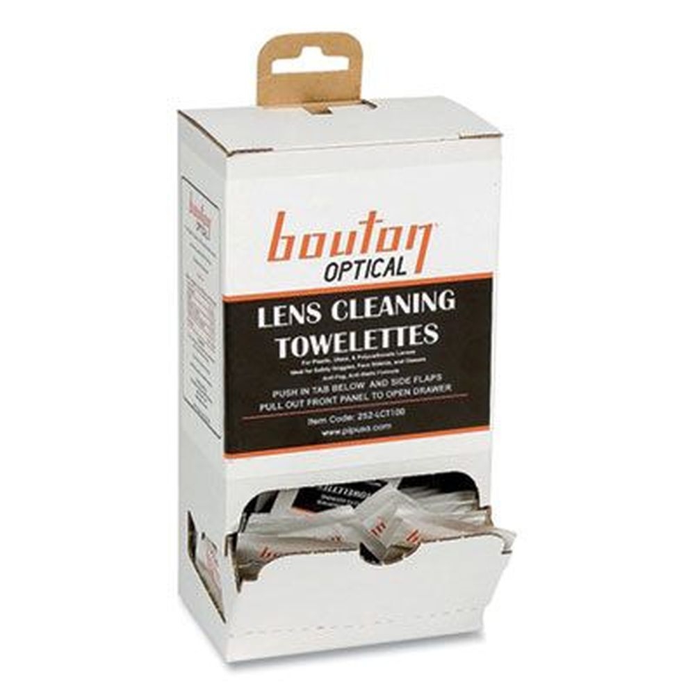Bouton Individually Wrapped Optical Lens Cleaning Towelettes in Dispenser Box -- 100 per box