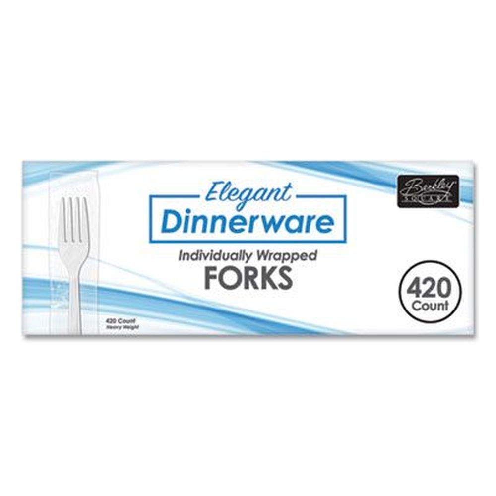 Berkley Square Elegant Dinnerware Individually Wrapped Heavyweight Polystyrene White Fork -- 420 per box