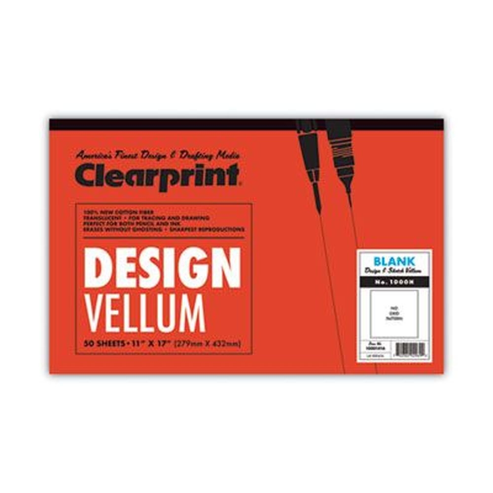Clearprint Translucent White 11 x 17 inch Design Vellum Paper, 16 Pound Bristol Weight -- 50 per pad