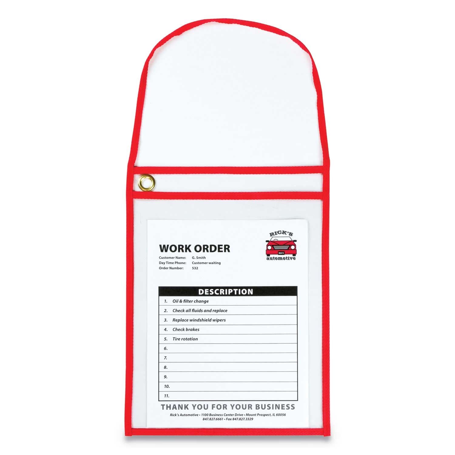 C Line 1 Pocket Shop Ticket Holder with Red Stitched Hanging Strap, 9 x 12 inch - 15 per box -- 1 box per case