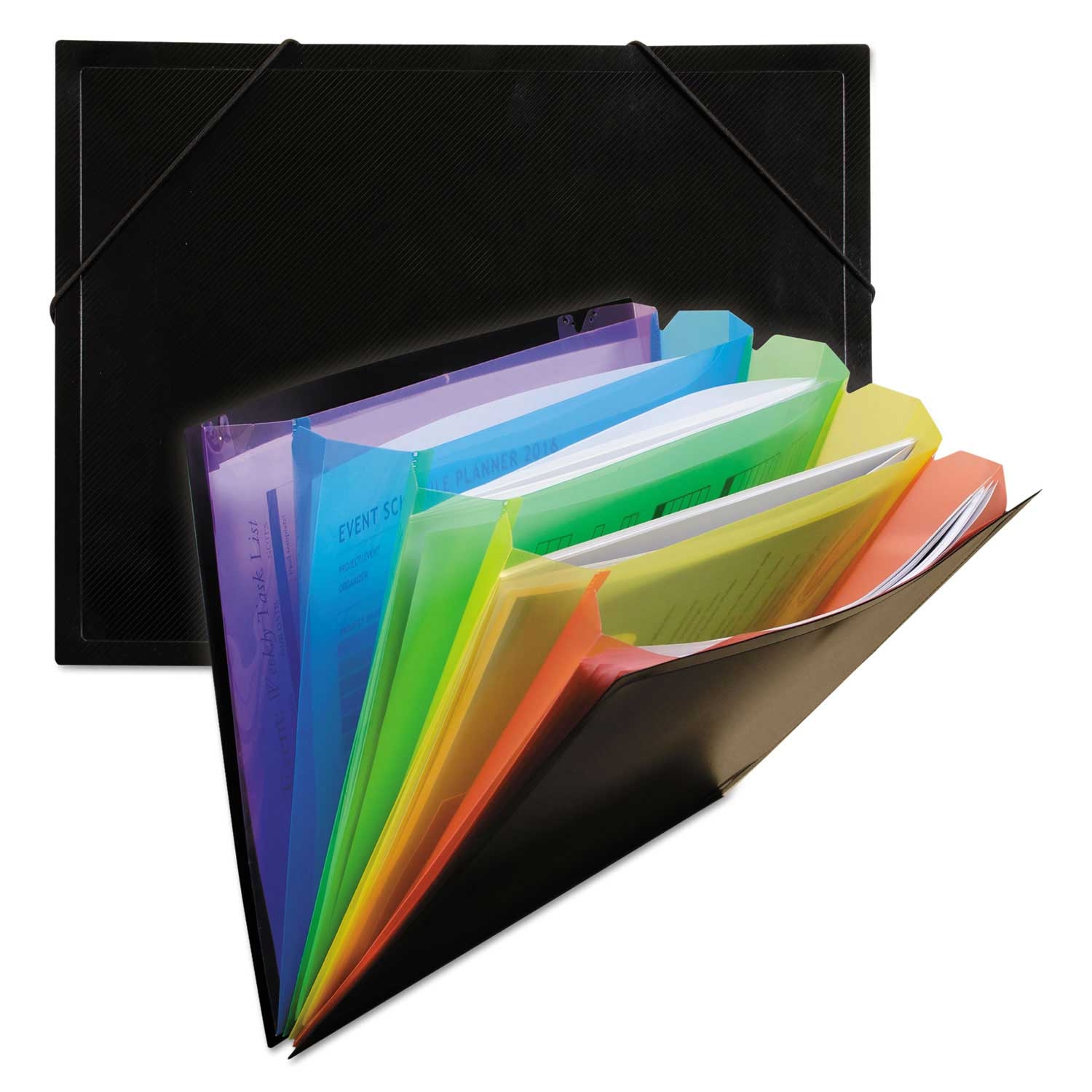 C Line Black/Multicolor 5 Sections Rainbow Document Sorter, 5 inch Expansion