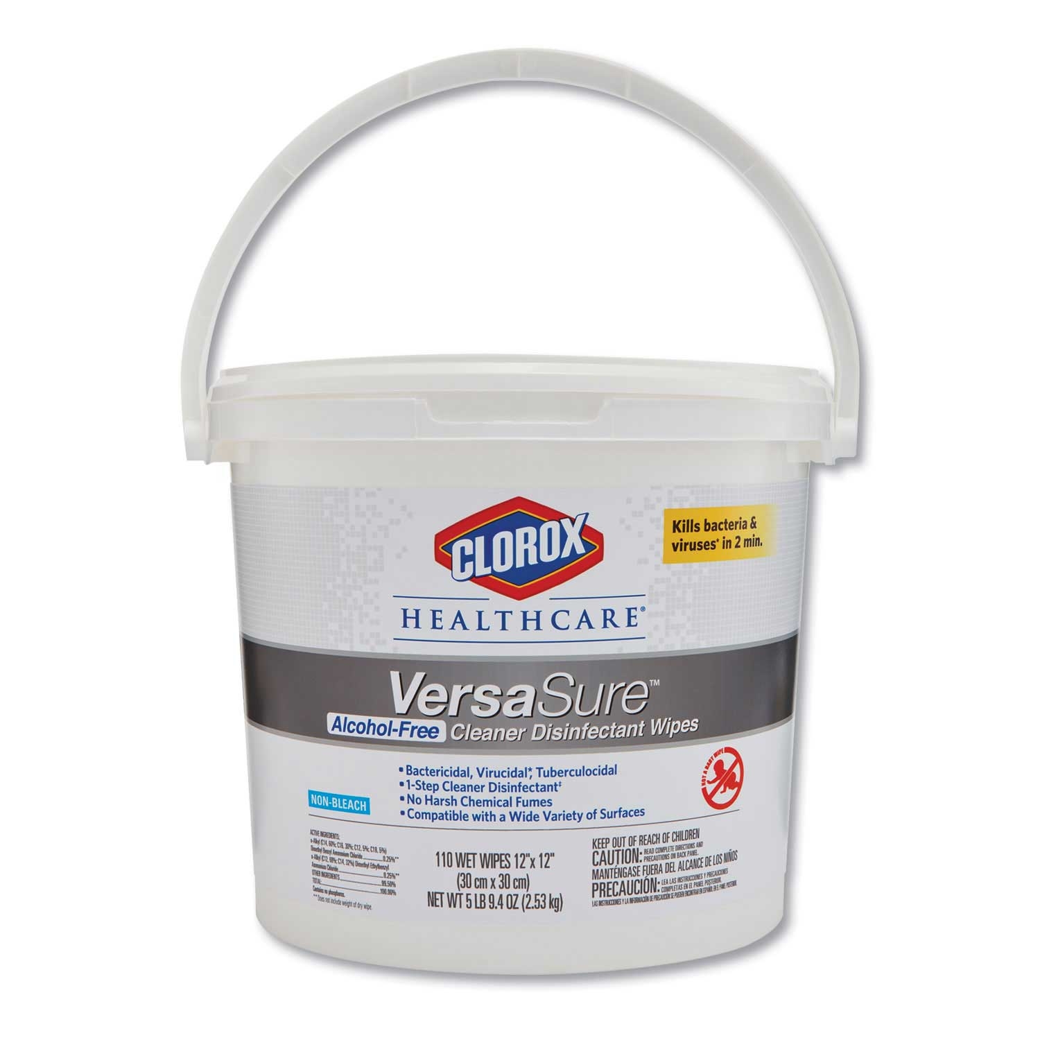 Clorox Healthcare White 1 Ply Versasure Cleaner Disinfectant Wipes, 12 x 12 inch - 110 per bucket