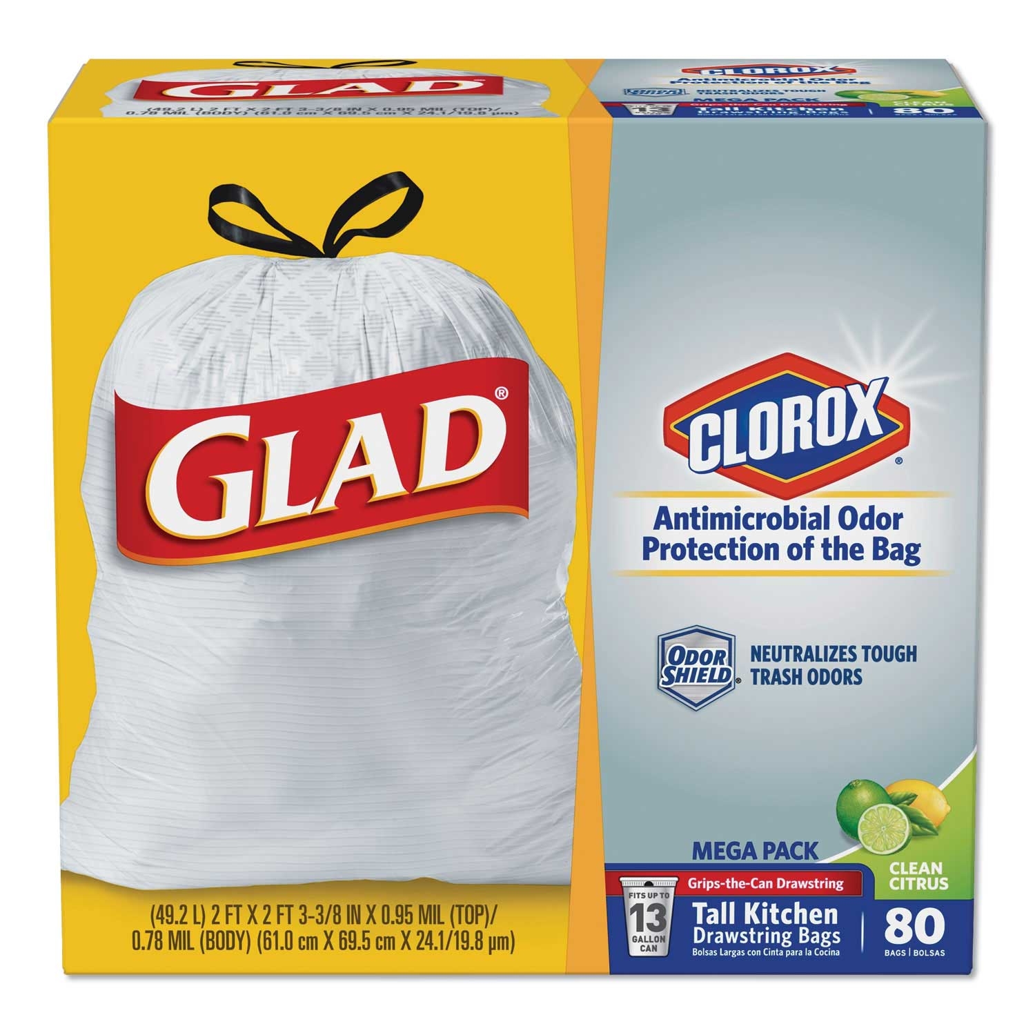 Glad White Odorshield Citrus Clean 0.95 Mil Tall Kitchen Drawstring Trash Bag, 24 x 27.38 inch - 80 per box -- 1 box per case