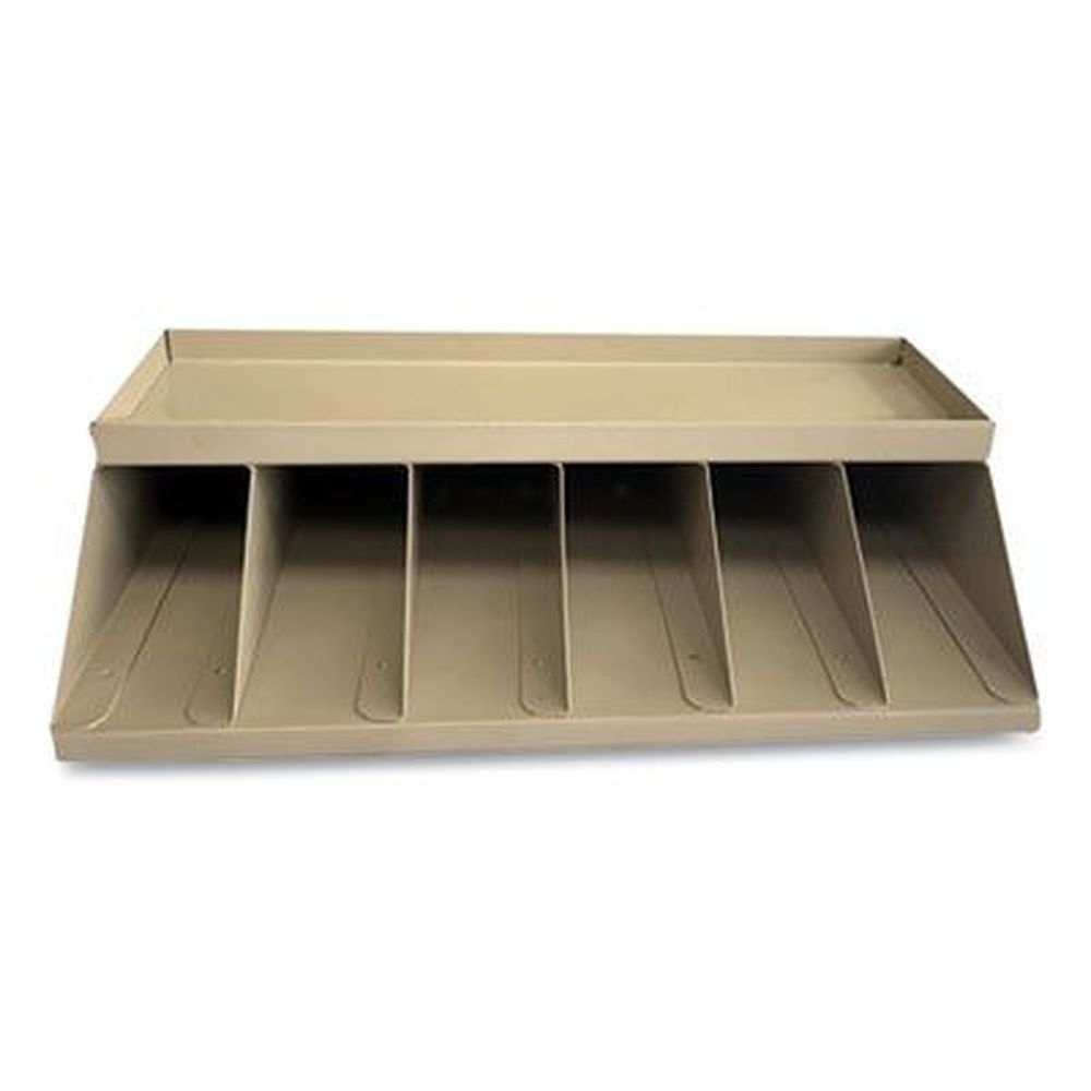 ControlTek Pebble Beige Steel 6 Compartments Coin Wrapper and Bill Strap Single-Tier Rack, 10 x 8.5 x 3 inch