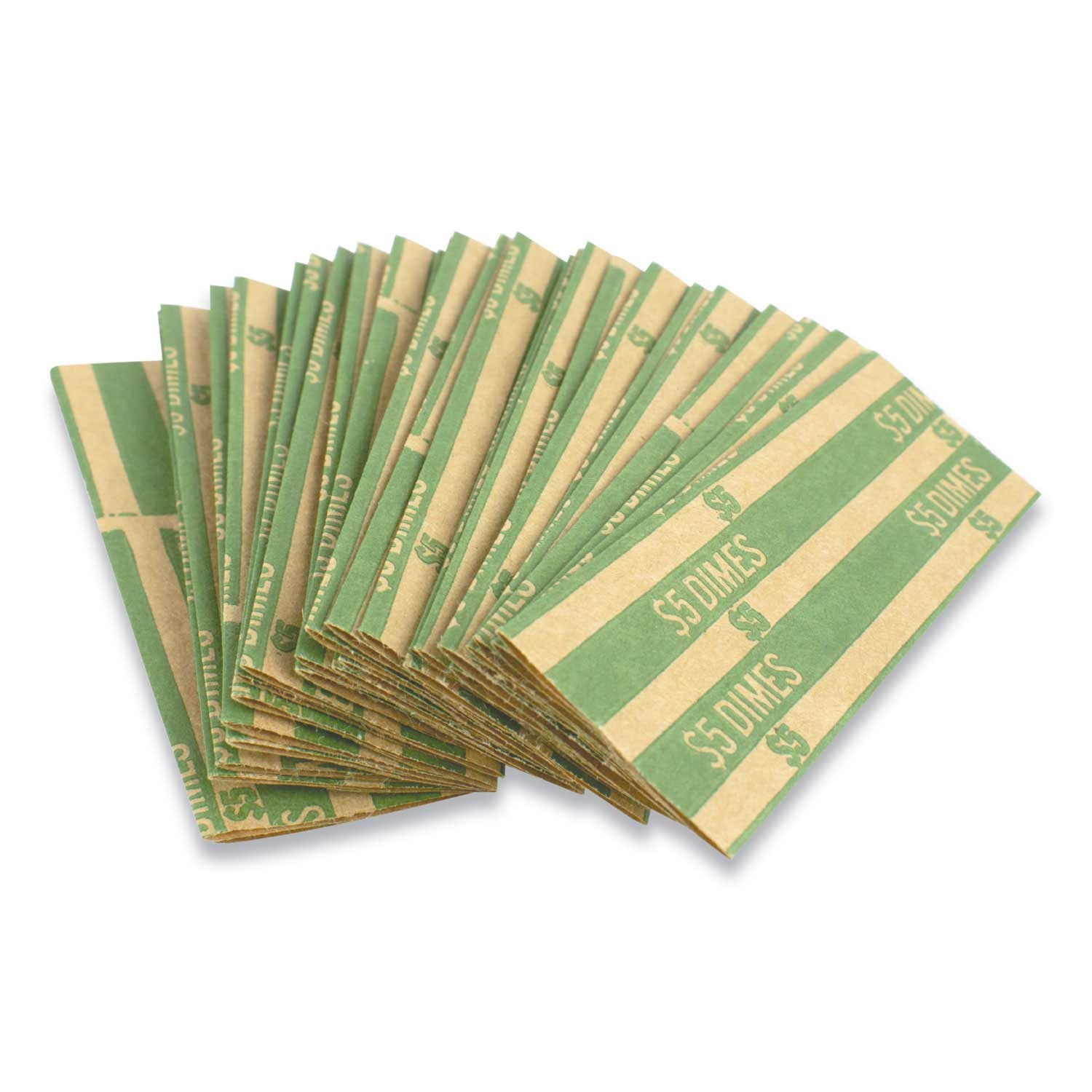 Controltek Green $5.00 Dimes Flat Tubular Coin Wrap - 1000 per box -- 1 box