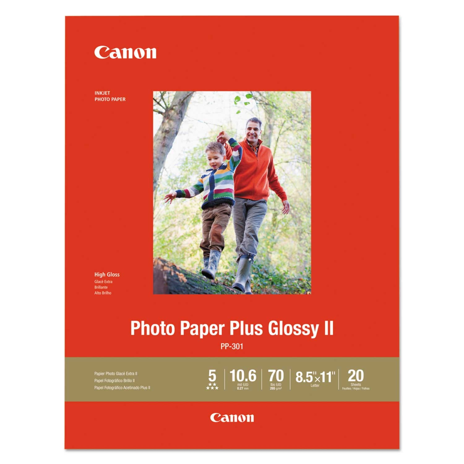 Canon Glossy White Photo Paper Plus Glossy II, 8.5 x 11 inch - 20 sheets per pack