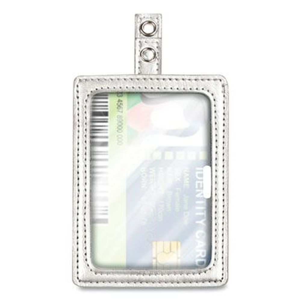 Cosco Silver Vertical/Horizontal MyID Leather Id Badge Holder, 2.5 x 4 inch