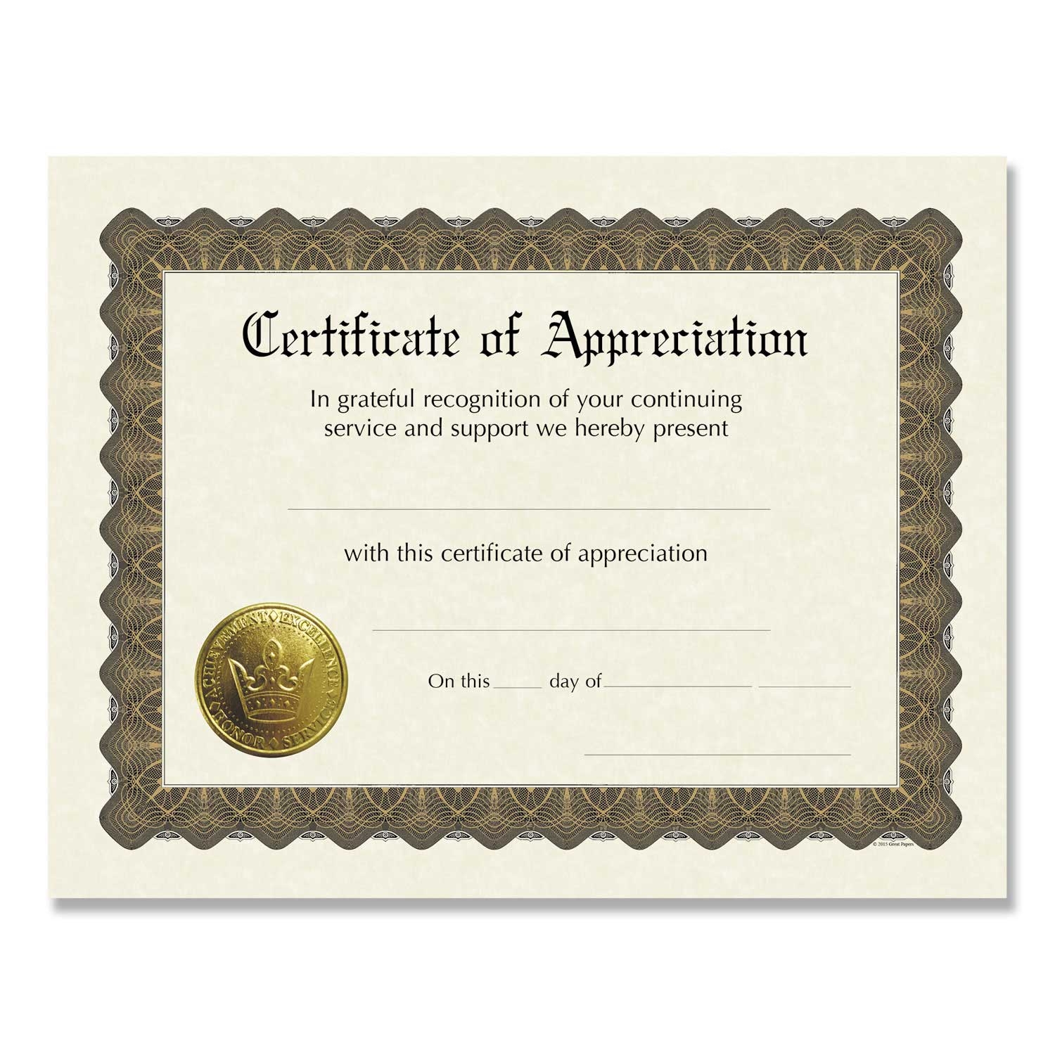Great Papers Ivory and Brown Ready To Use Appreciation Certificate, 11 x 8.5 inch -- 6 per case