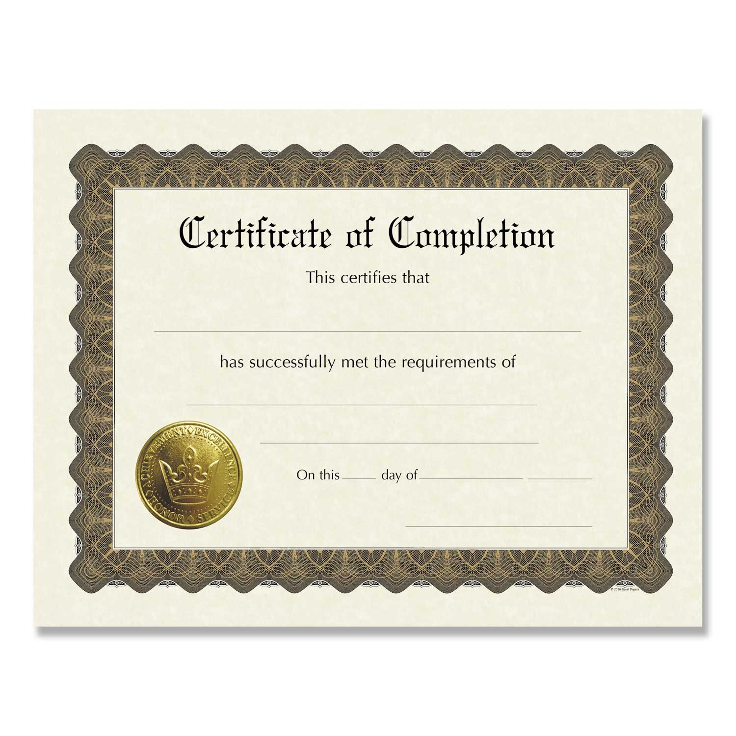 Great Papers Ivory and Brown Ready To Use Completion Certificate, 11 x 8.5 inch -- 6 per case