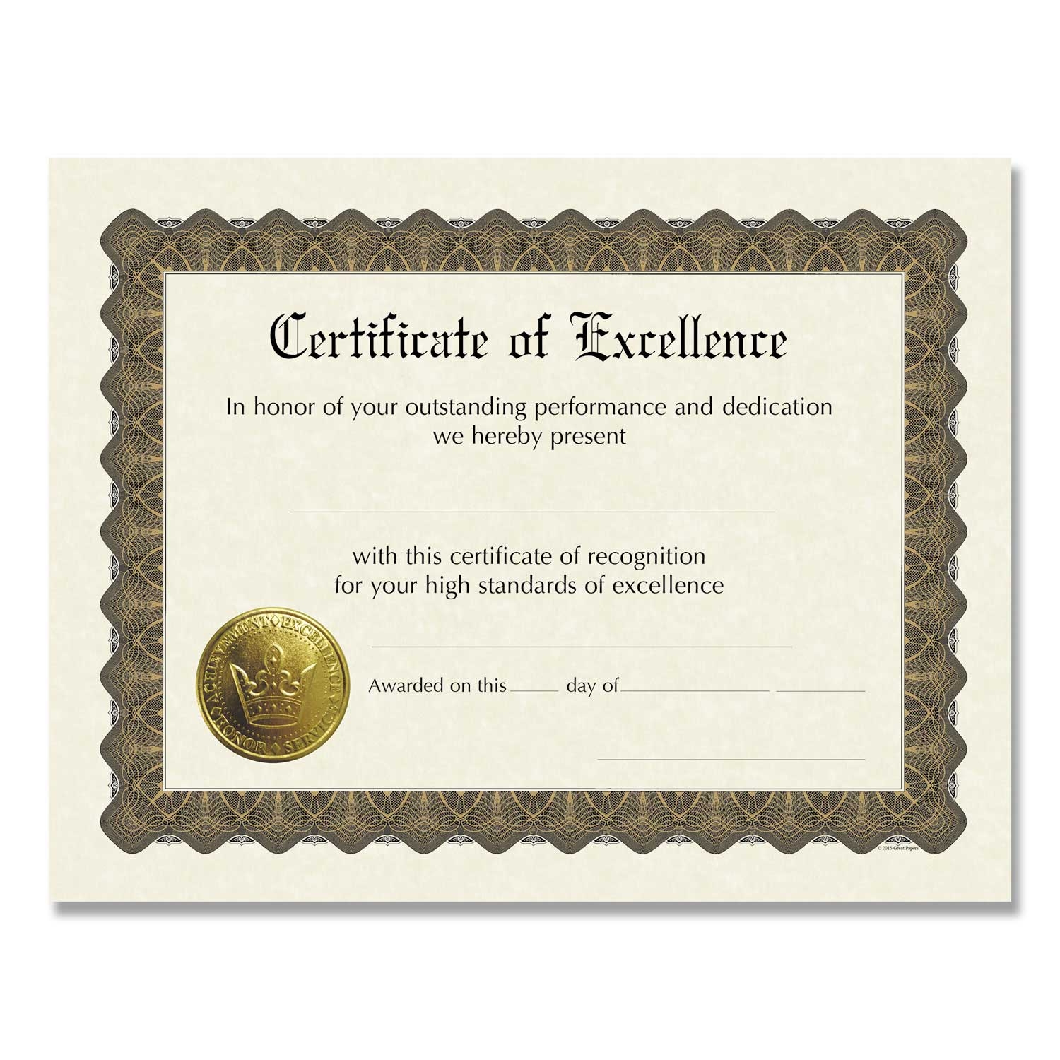 Great Papers Ivory and Brown Ready To Use Excellence Certificate, 11 x 8.5 inch -- 6 per case