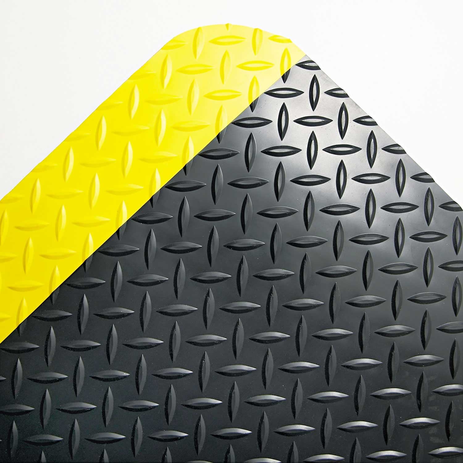 Crown Vinyl Black Yellow Border Industrial Deck Plate Anti Fatigue Mat, 24 x 36 inch