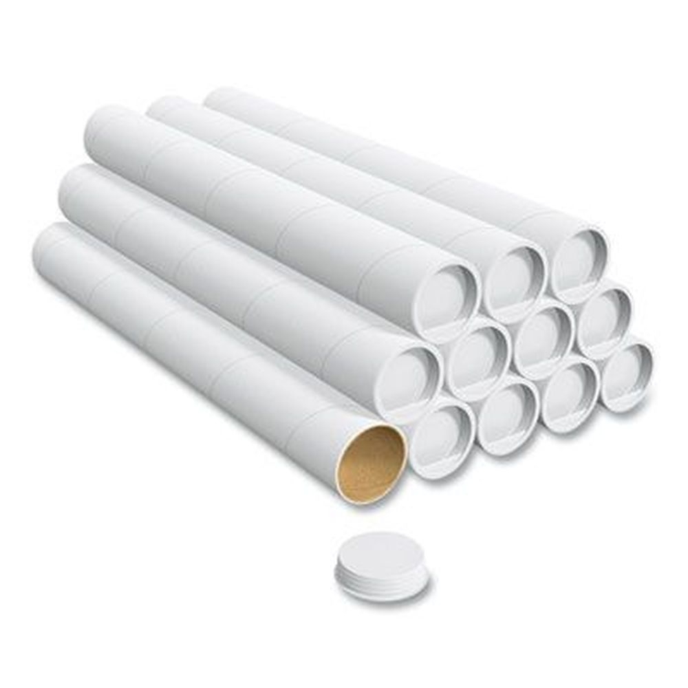 Coastwide Professional White Mailing Tube with Plugs, 24 inch Long -- 12 per box