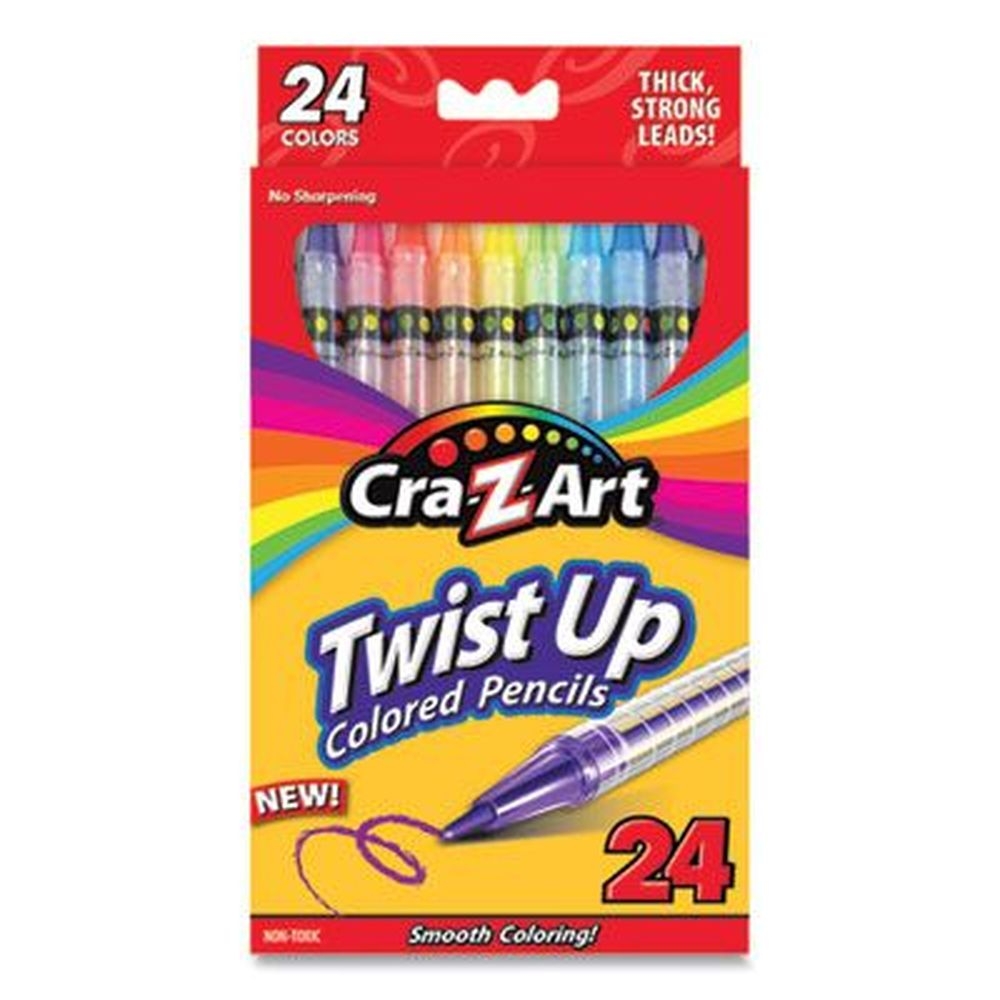 Cra-Z-Art Assorted Lead Colors Clear Barrel Twist Up Colored Pencils -- 24 per set
