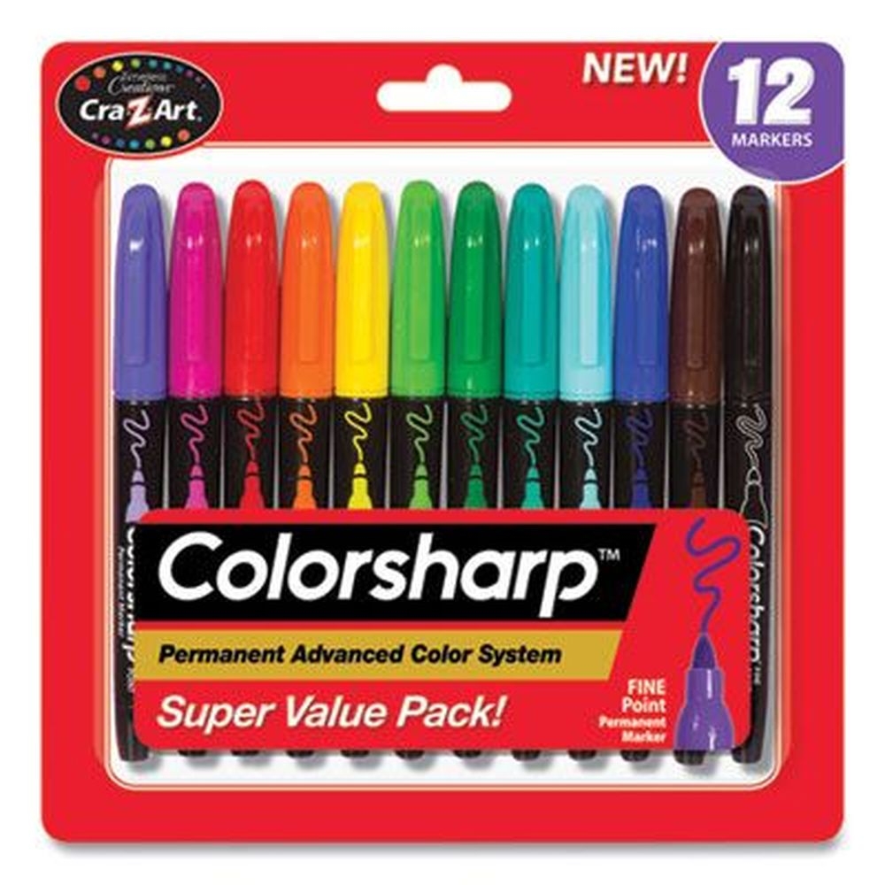 Cra-Z-Art Assorted Colors Colorsharp Permanent Markers with Fine Bullet Tip -- 12 per set