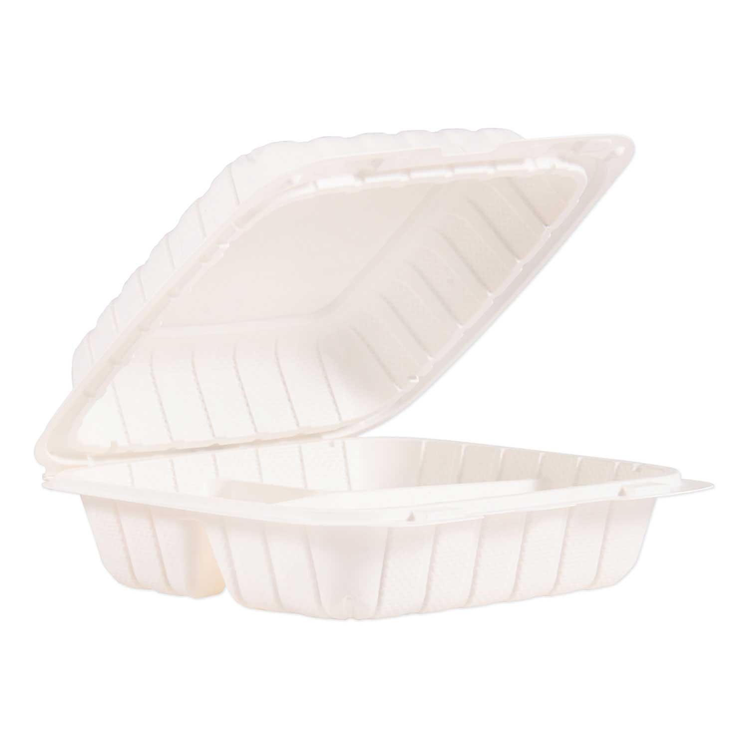ProPlanet by Dart Polypropylene White 3 Compartment Hinged Lid Container, 8.3 x 8 x 3 inch -- 150 per case