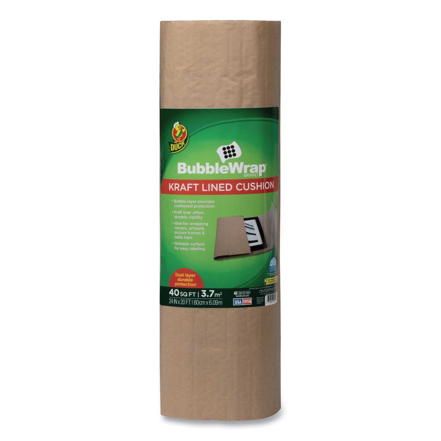 Duck Kraft Lined Bubble Wrap Cushioning, 24 inch x 20 Feet