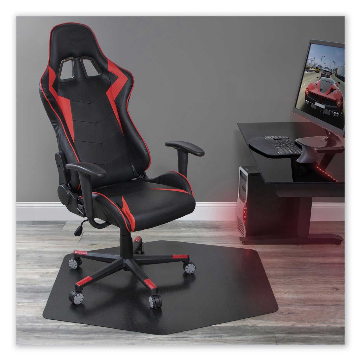ES Robbins Game Zone Hexagon Black Chair Mat, 42 x 46 inch