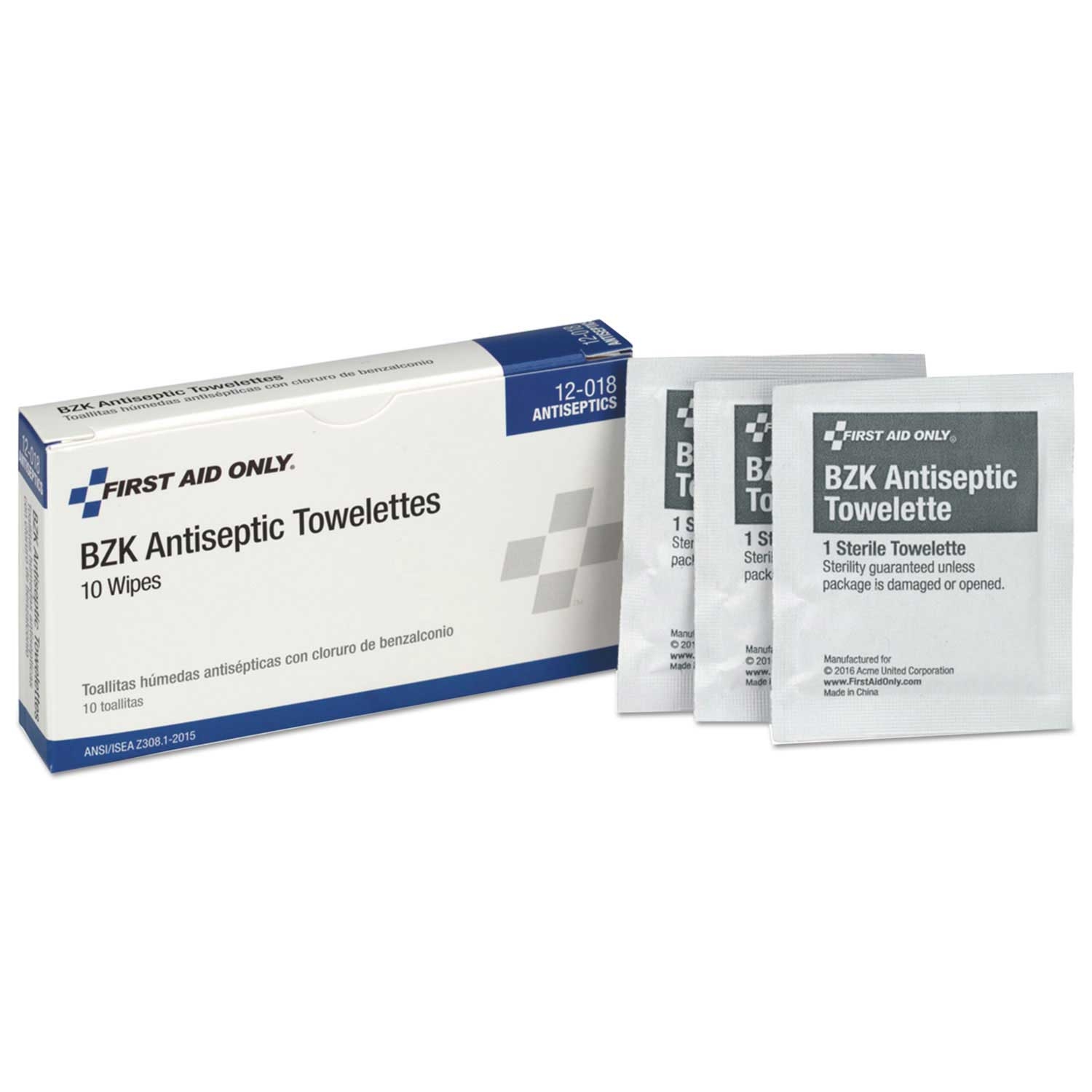 First Aid Only Ansi Class A 10 Person BZK Antiseptic Wipes Refill - 10 per box -- 1 box per case