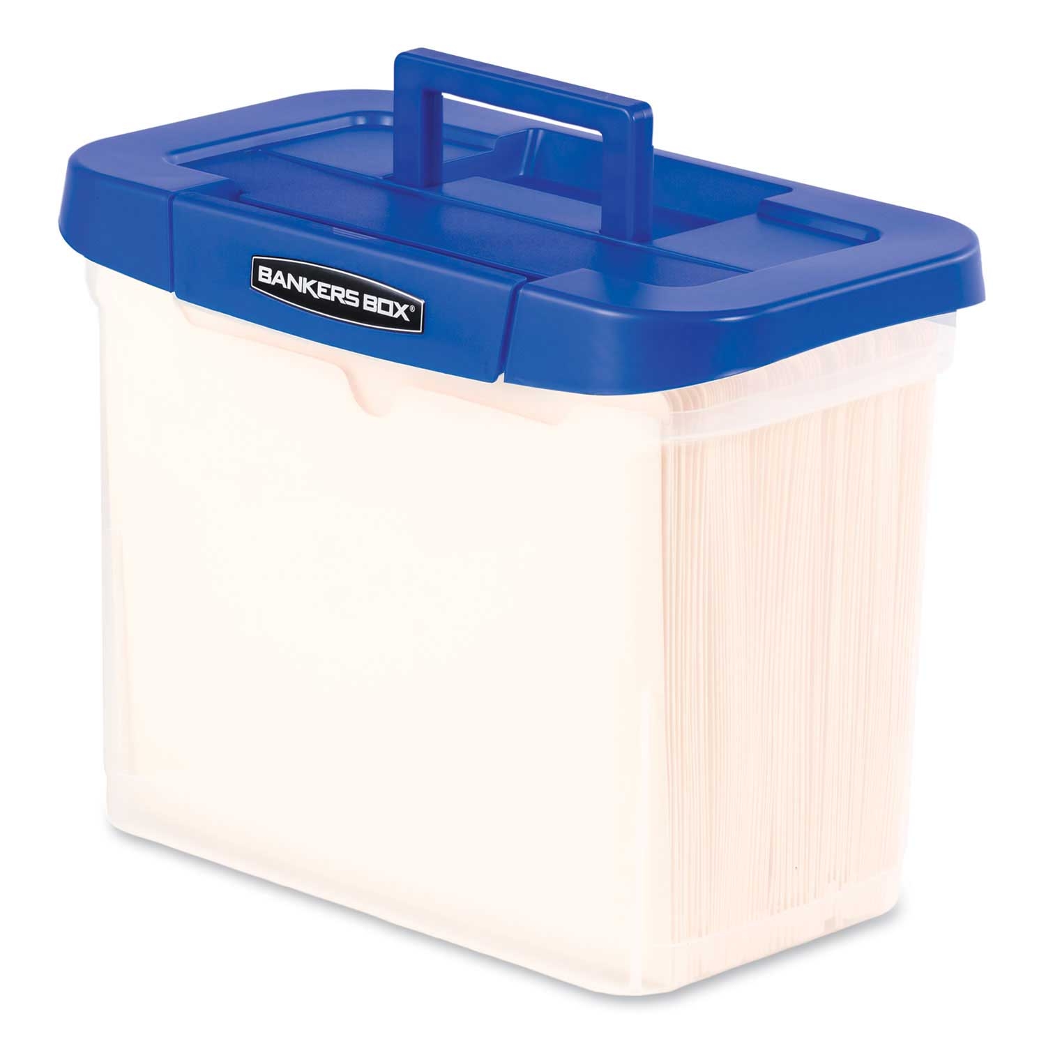 Bankers Box Clear Blue Heavy Duty Plastic Portable File Box, 14.25 x 8.63 x 11.06 inch