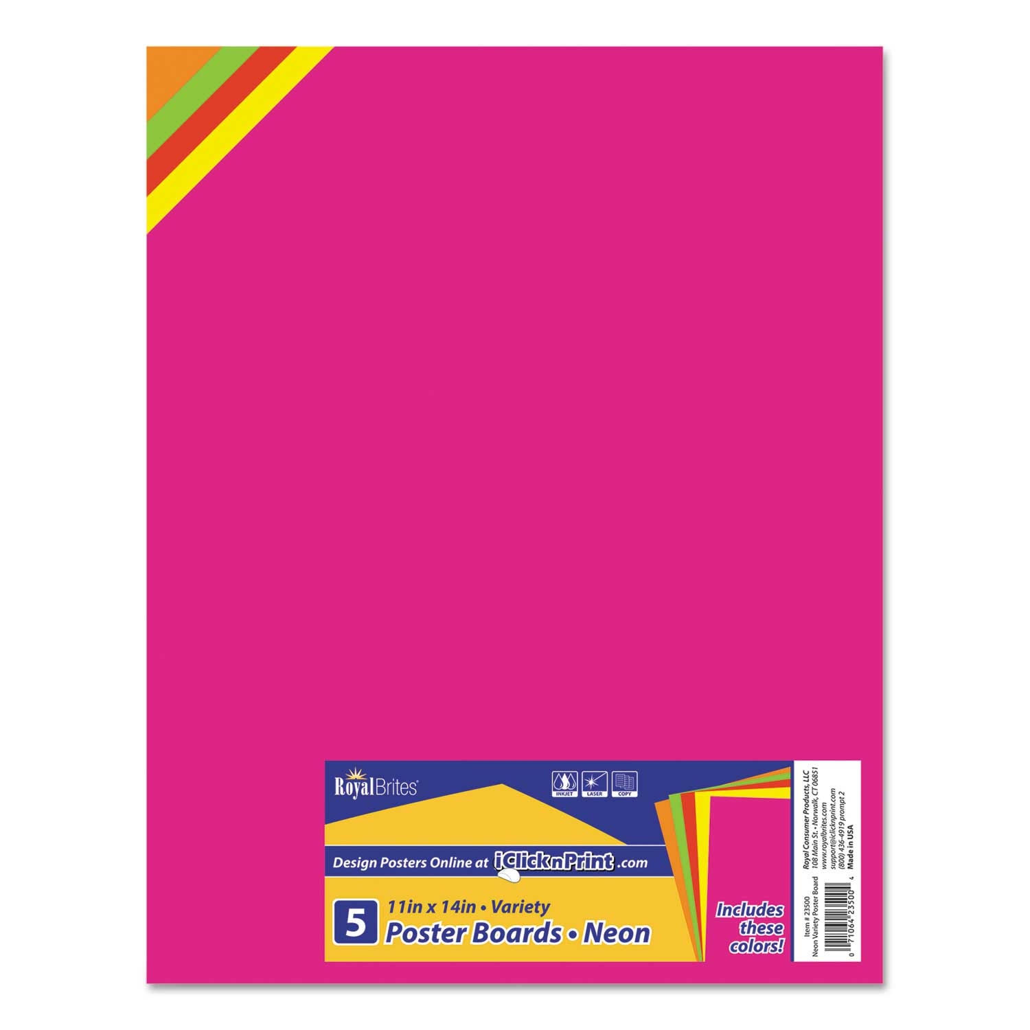 Royal Brites Assorted Premium Coated Poster Board, 11 X 14 inch - 5 per pack -- 1 pack per case