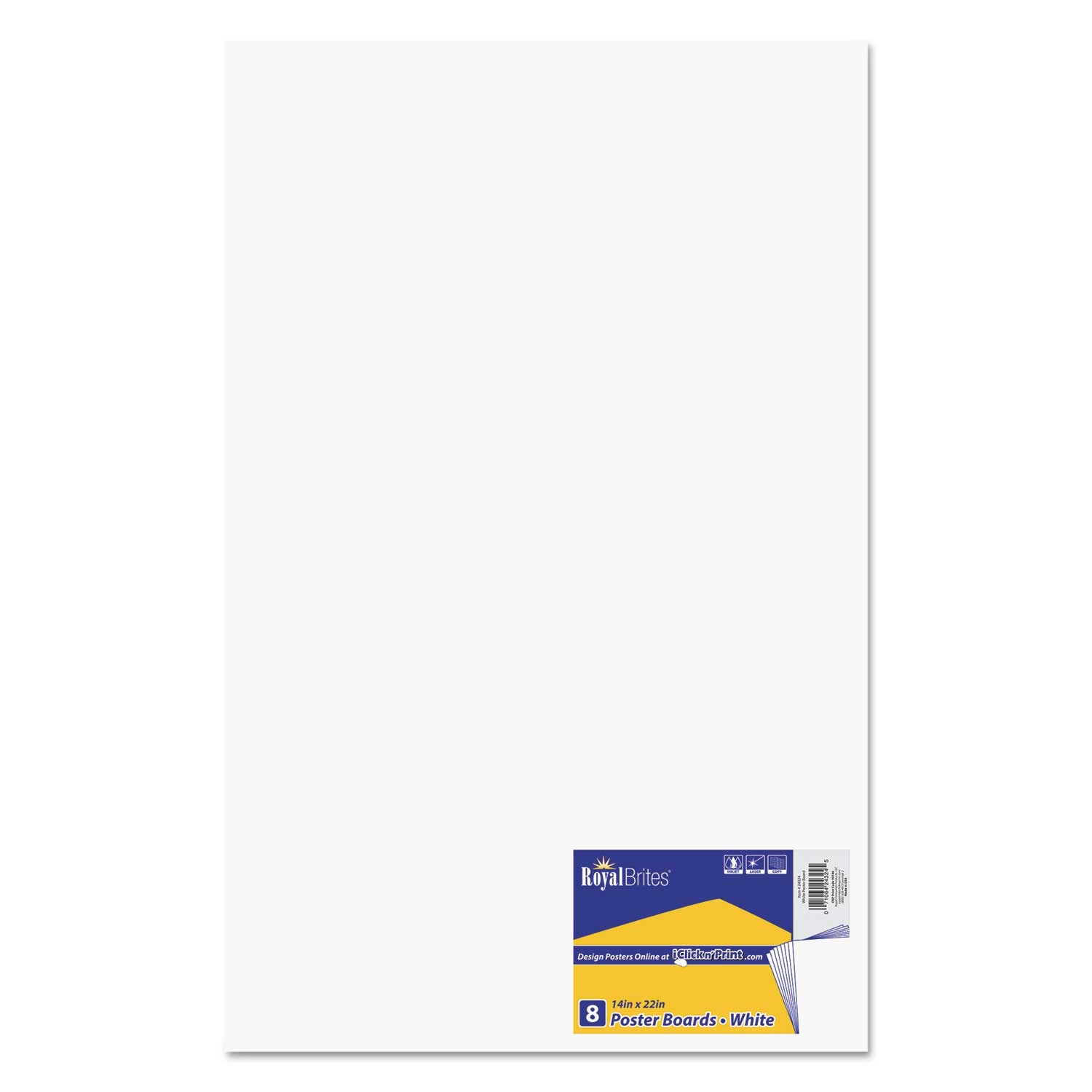 Royal Brites White Premium Coated Poster Board, 14 x 22 inch - 8 per pack -- 1 pack per case