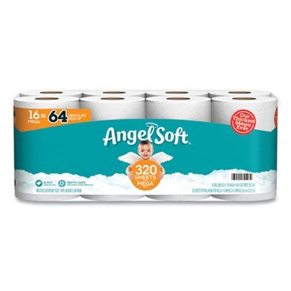 Angel Soft Septic Safe White 2-Ply Mega Toilet Paper, 4 x 3.8 inch - 320 sheets per roll -- 16 rolls per pack