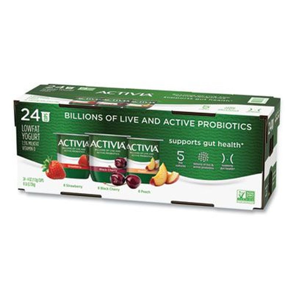 Activia Black Cherry/Peach/Strawberry Probiotic Lowfat Yogurt, 4 Ounce Cup -- 24 per pack