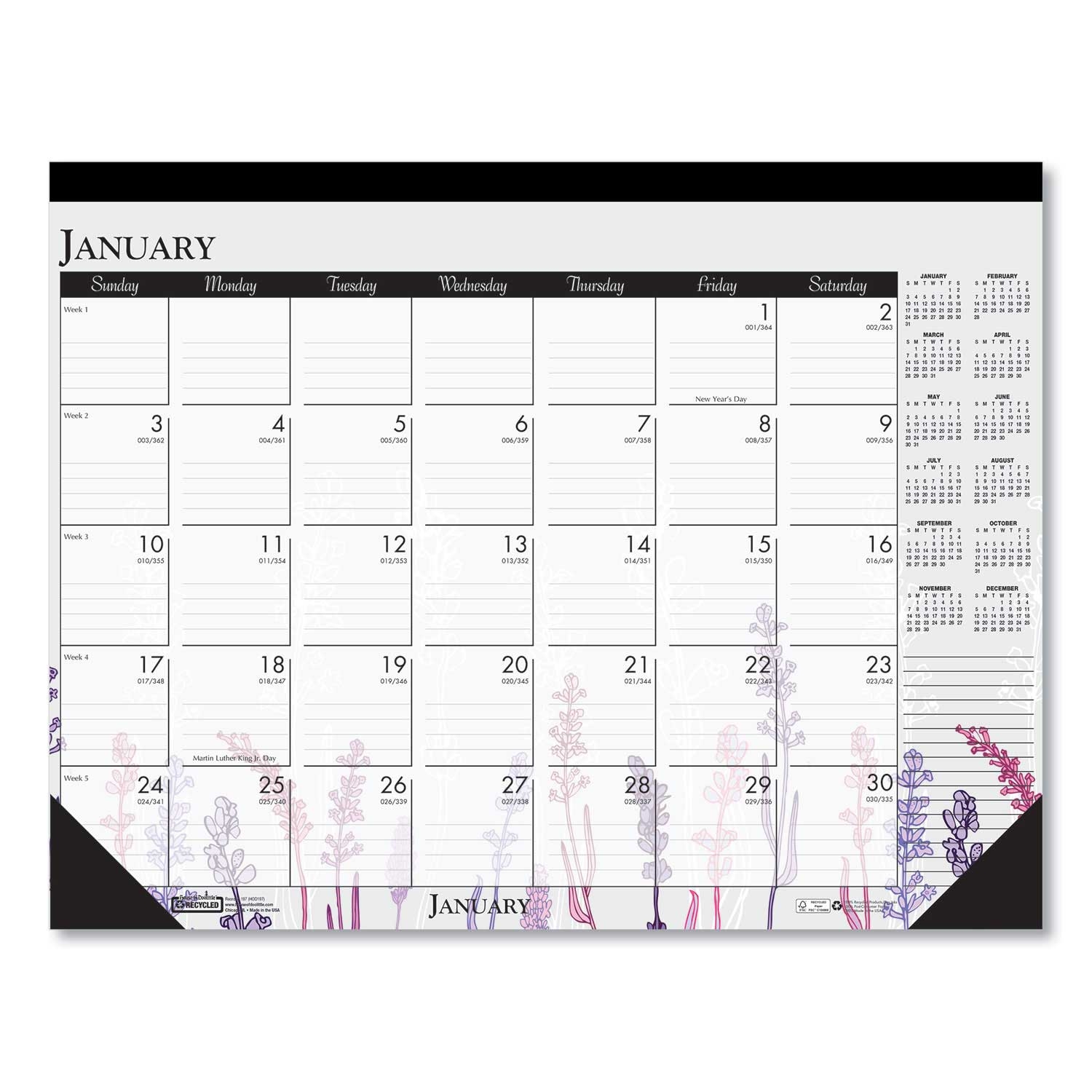 House of Doolittle Wild Flowers 100 Percent Recycled Contempo Desk Pad Calendar, 18.5 x 13 inch