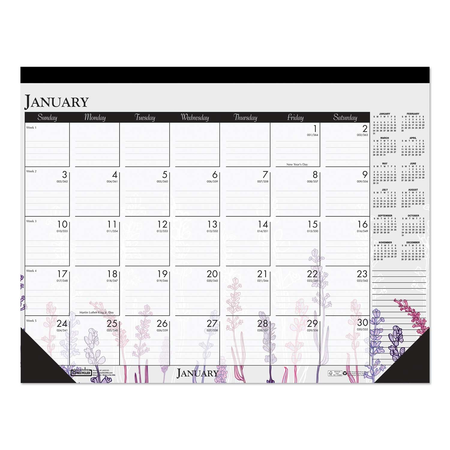 House of Doolittle Wild Flowers 100 Percent Recycled Contempo Desk Pad Calendar, 22 x 17 inch