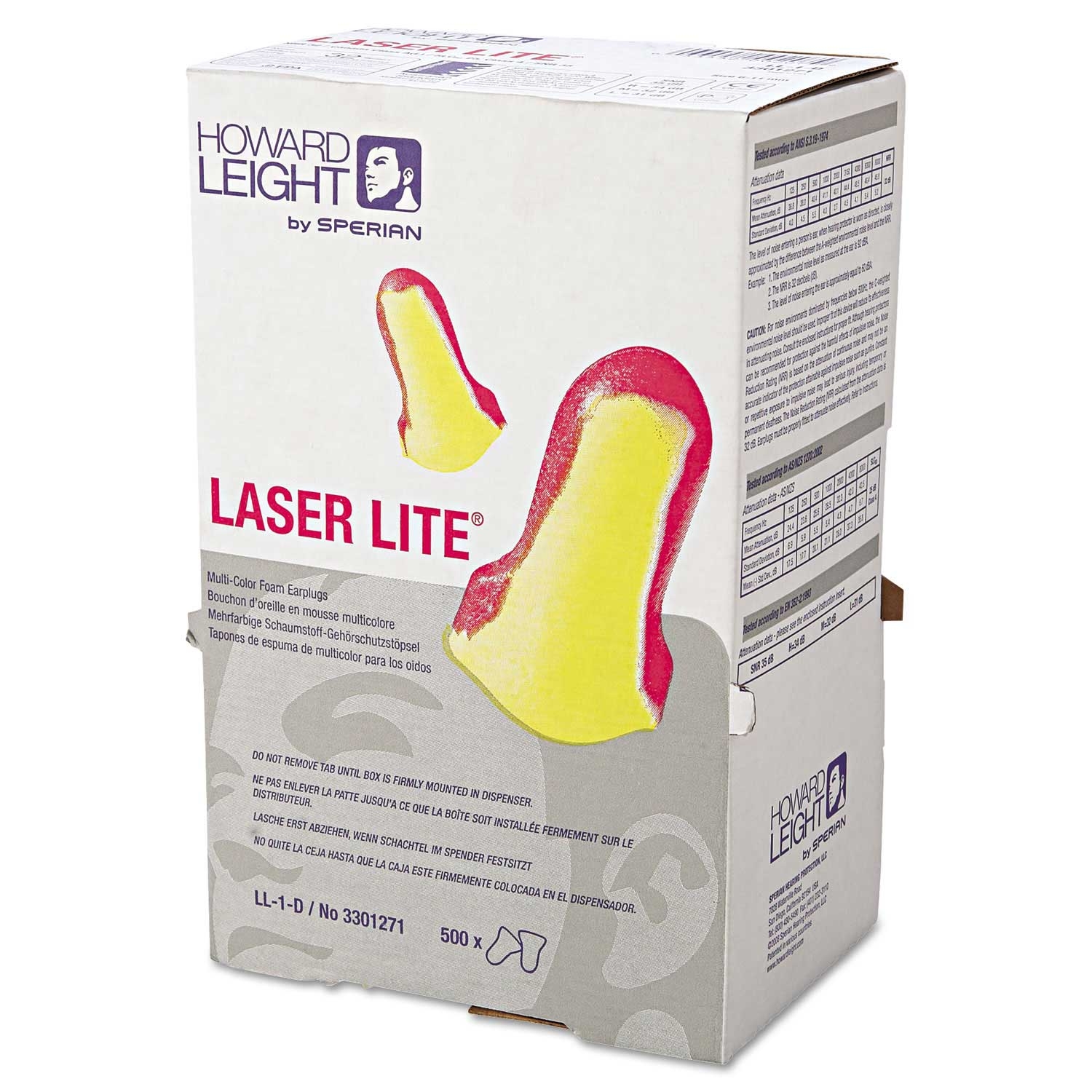 Howard Magenta Yellow Cordless 32nrr LL1D Laser Lite Single Use Earplugs - 500 pairs per box -- 1 box per case