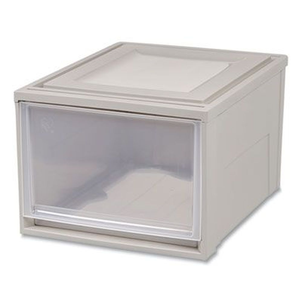 IRIS Gray/Translucent Frost Stackable Storage Drawer, 10.85 Gallon Capacity