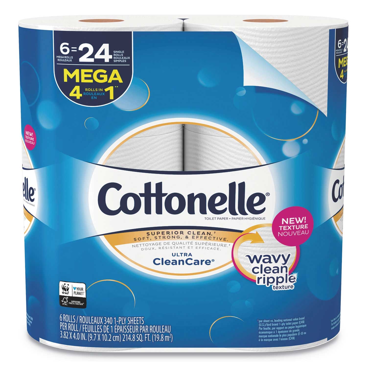 Cottonelle White 1 Ply Ultra Cleancare Toilet Paper Mega Roll - 6 rolls per pack -- 6 packs per case