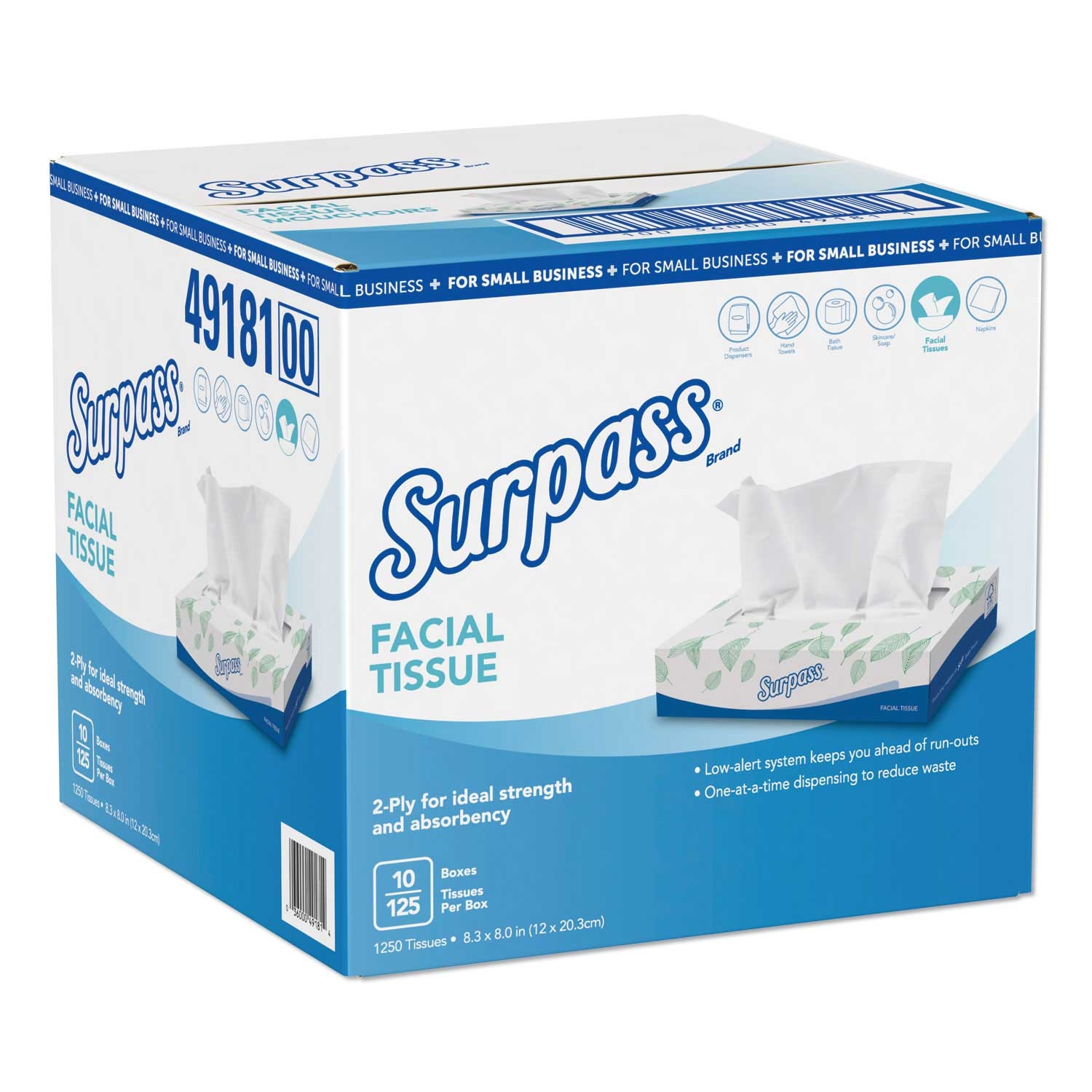 Surpass White 2 Ply Facial Tissue - 125 per box -- 10 boxes per case