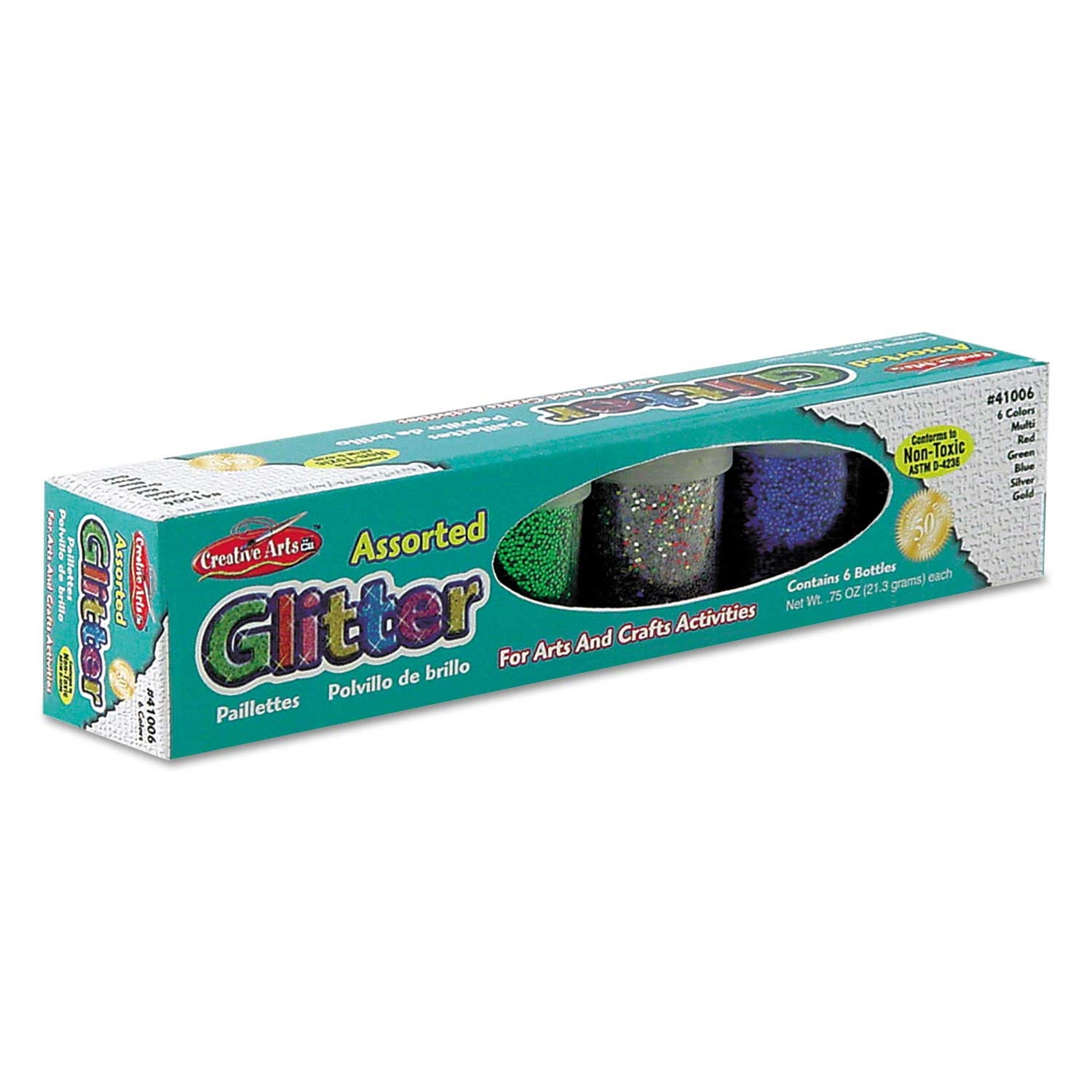 Creative Arts Assorted Charles Leonard Glitter Set, 0.75 Ounce Shaker - Top Jar -- 1 set