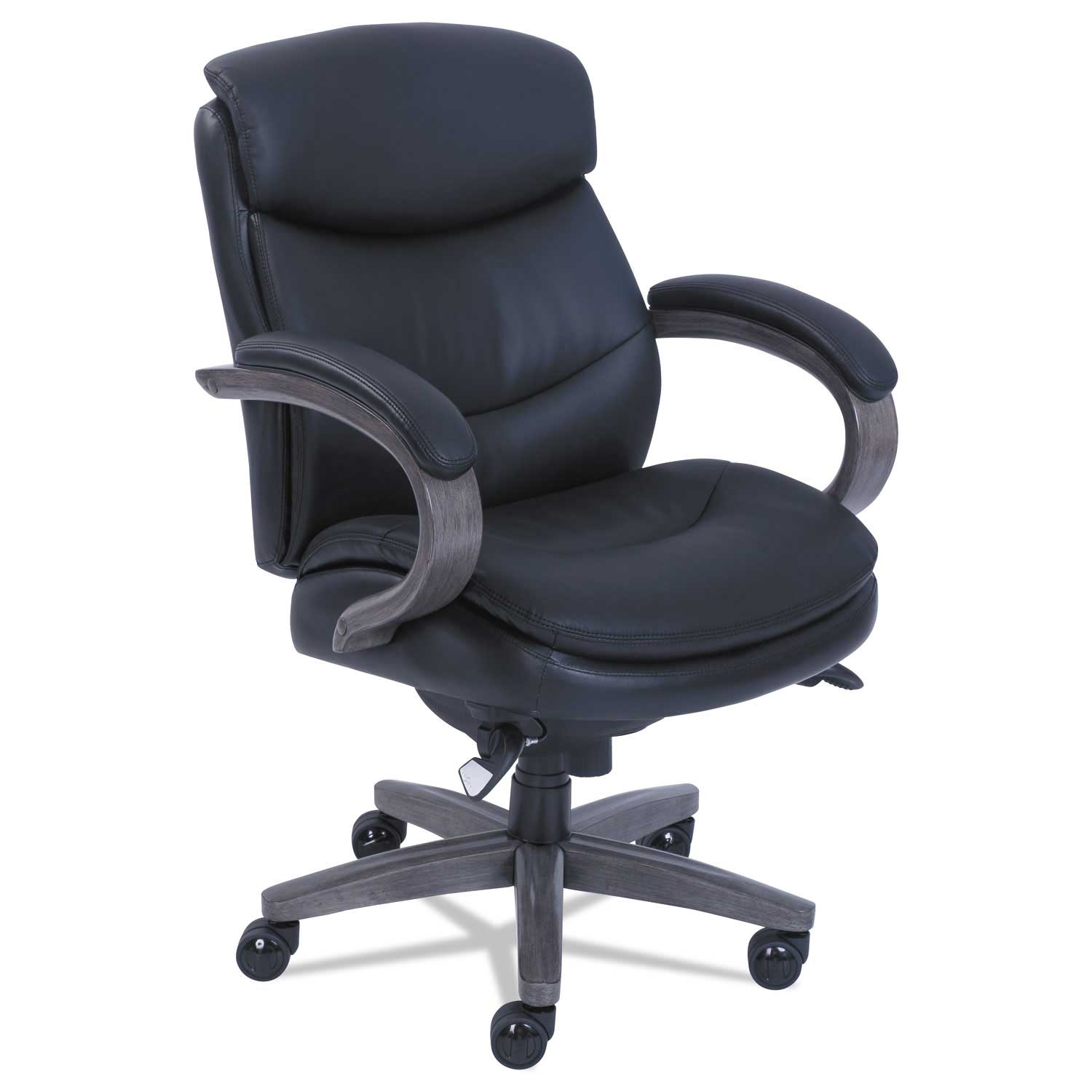 La-Z-Boy Black Seat and Back Woodbury Mid-Back Executive Chair with Weathered Gray Base, Supports up to 300 Pound