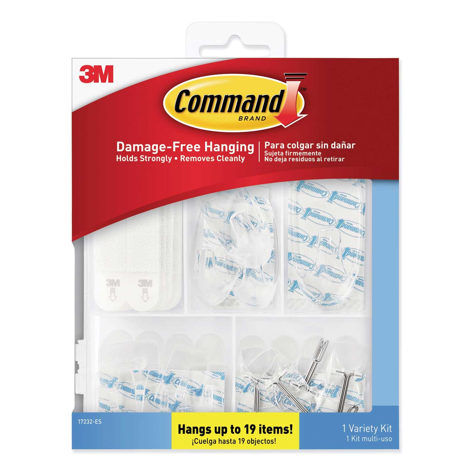 Command Plastic Clear Hooks and Strips Assorted Sizes - 15 Hooks and 22 Strips per pack -- 1 pack per case